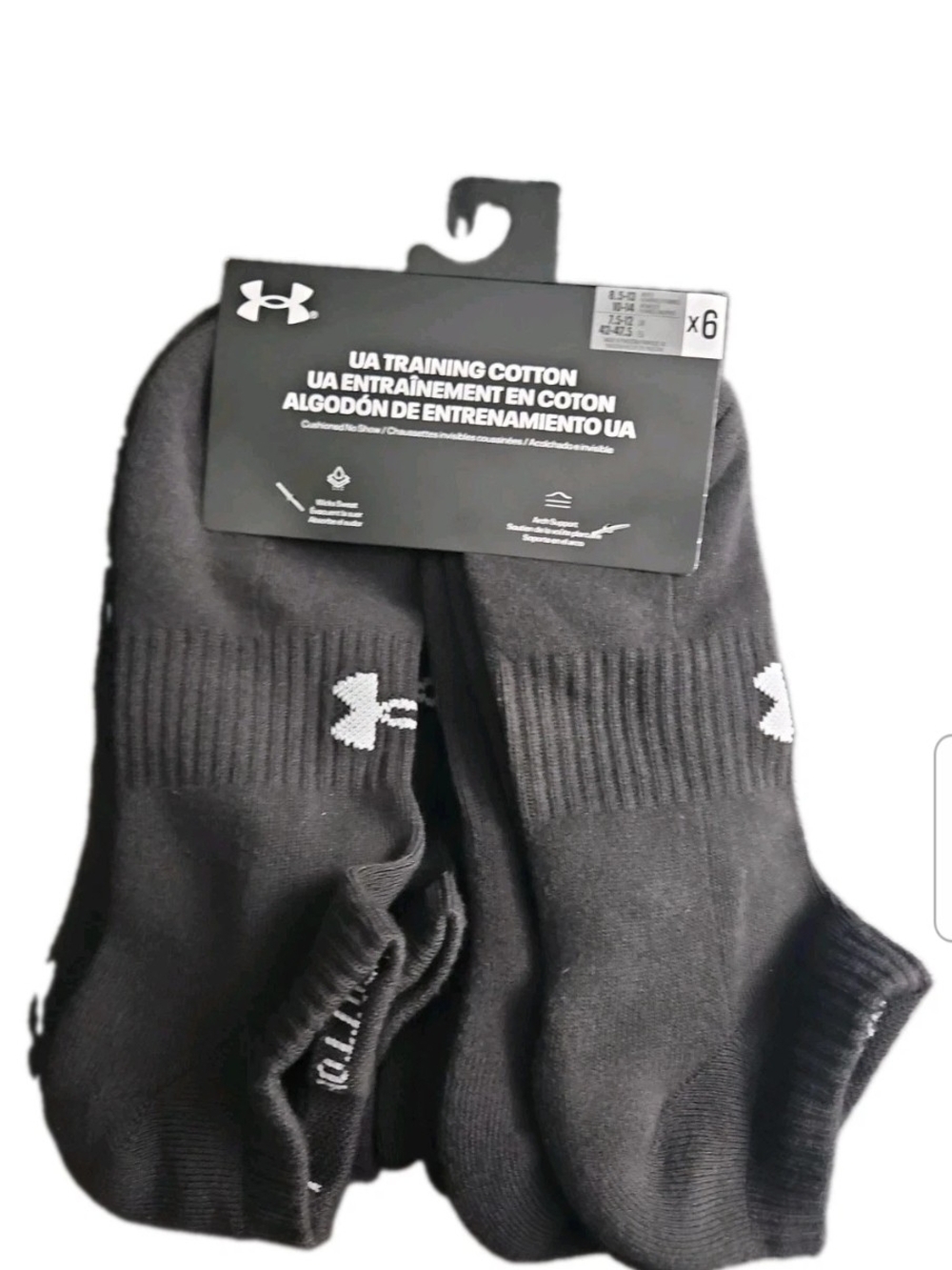 Under Armour Training Cotton 6-Pairs Men's No Show Socks Large 8.5-13  Black